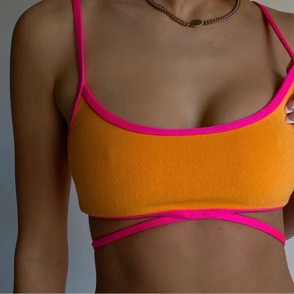 Frankie's Bikinis Other - NWT Frankies Bikinis Waco Terry Bralette Bikini Top in Sundown (Orange & Pink)